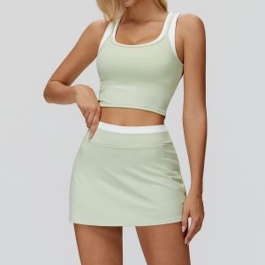 Sage Green Yoga Set: High Waist Biker Shorts & Built-in Bra Tank Top - Buttery Soft