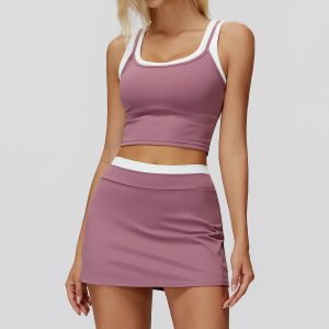 Dusty Pink Yoga Set: Built-in Bra Top & Butt Lifting Biker Shorts, Gym Ready
