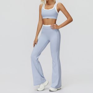 Light Blue Flare Outfit: Slim Fit Tank & High Waist Flare Leggings, Buttery Soft