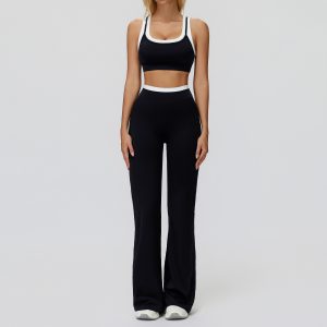 Black Flare Yoga Outfit: High Waist Bell Bottoms & Sleeveless Tank, Tall Friendly